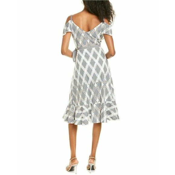 Sandro Dress Illa Cold Shoulder Midi Striped Lace Size EU 36 US 0/2 Wedding - Picture 3 of 12